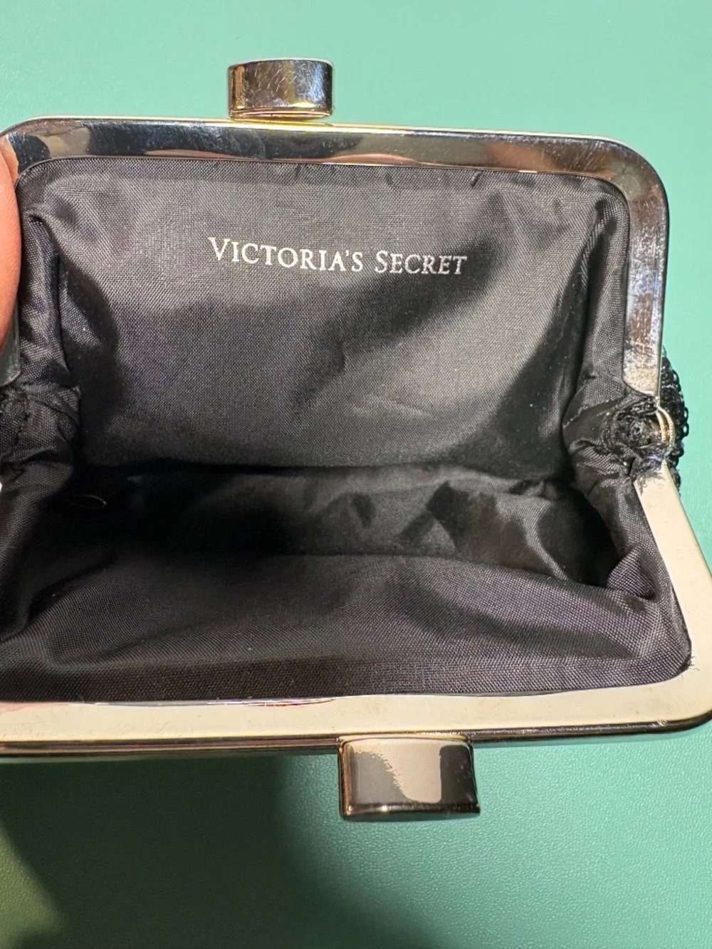 Victoria Secret Kisslock Coin Black Sequin Purse